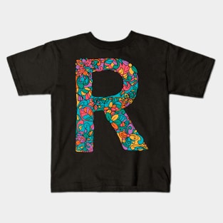 Floral Initial Monogram Kids T-Shirt